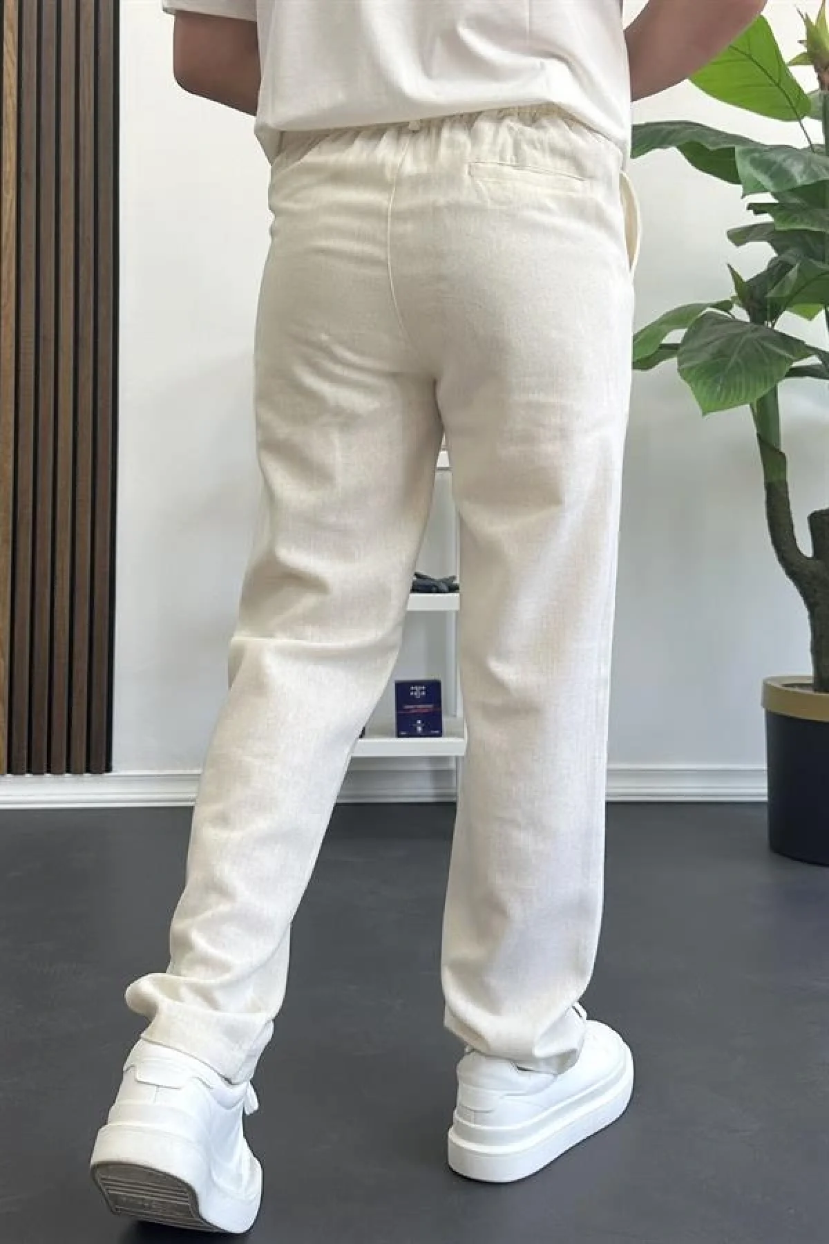 Erkek Normal Kesim Keten Pantolon Kırık Beyaz Edw386