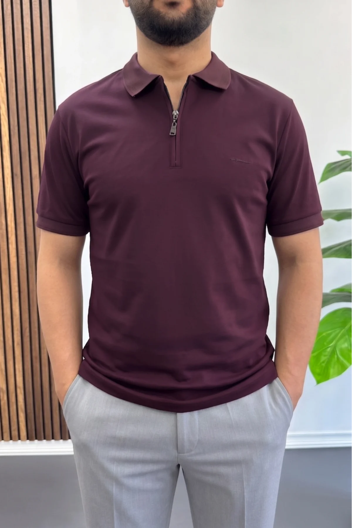 Erkek Pamuklu Soft Polo Yaka Tişört Bordo Edw500