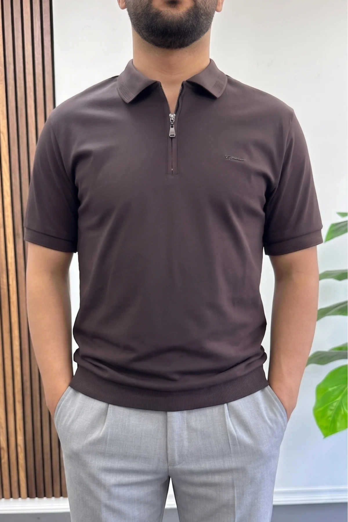 Erkek Pamuklu Soft Polo Yaka Tişört Kahverengi Edw500