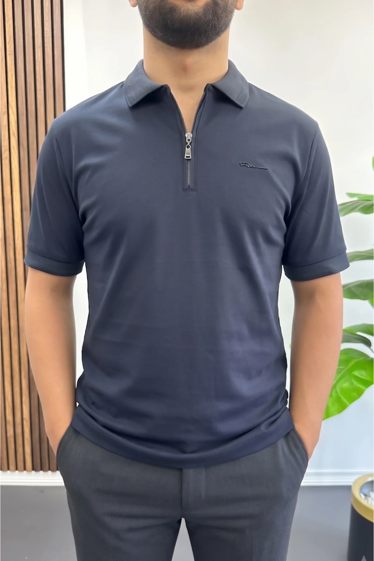 Erkek Pamuklu Soft Polo Yaka Tişört Lacivert Edw500
