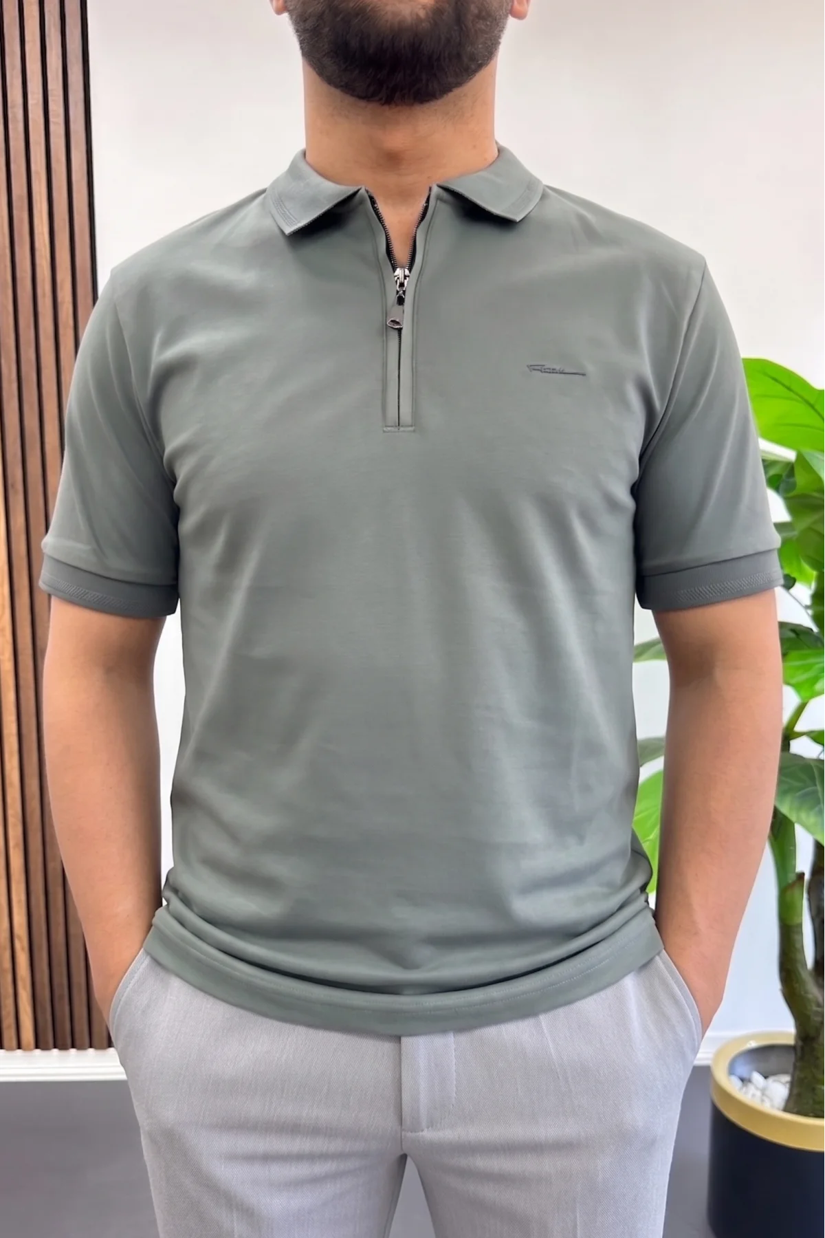 Erkek Pamuklu Soft Polo Yaka Tişört Yeşil Edw500