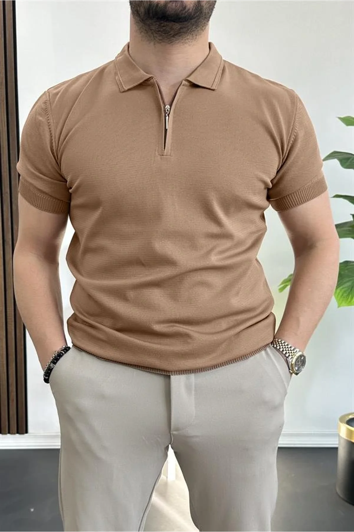 Erkek Polo Yaka Tişört Kahverengi Edw261