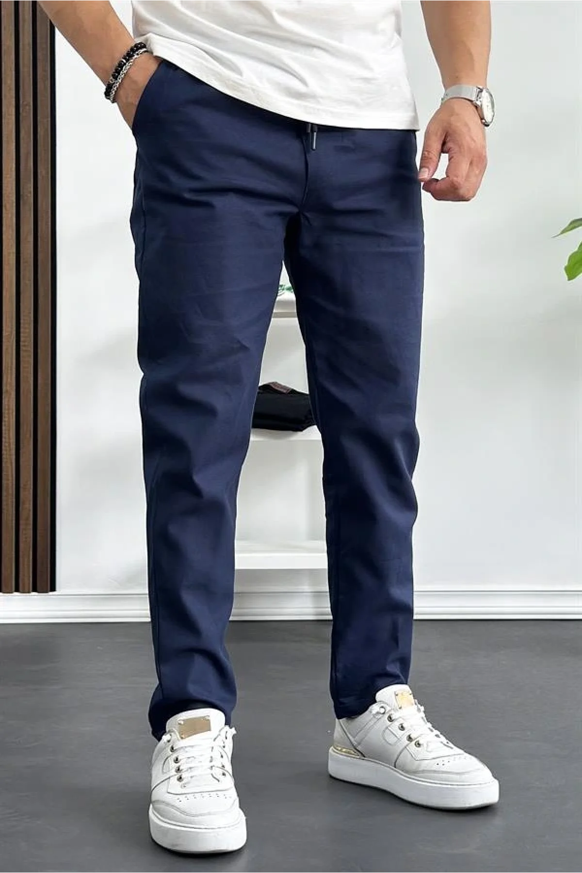 Erkek Slim Fit İnce Keten Pantolon Lacivert Edw114