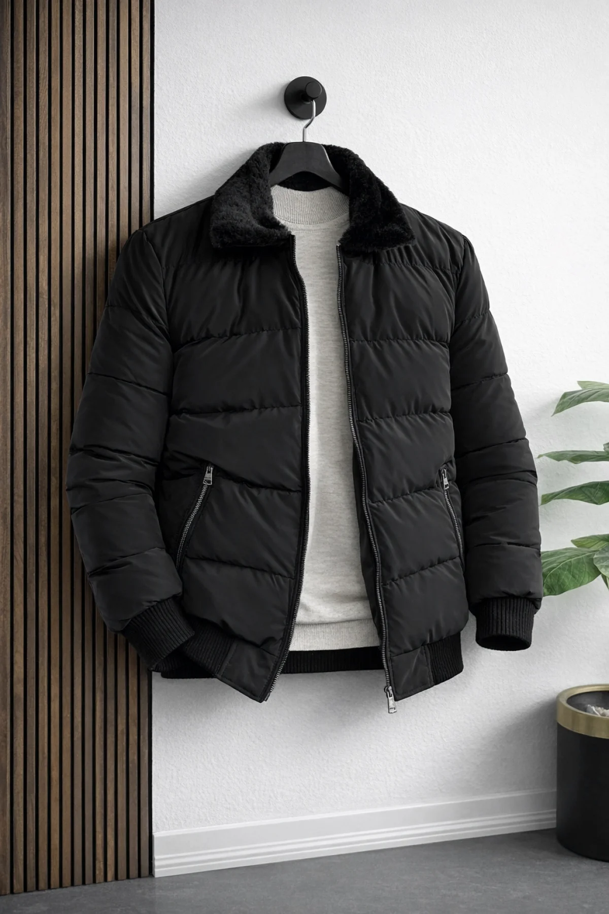 Erkek Slim Fit Karbon Deri Mont Siyah Edw440