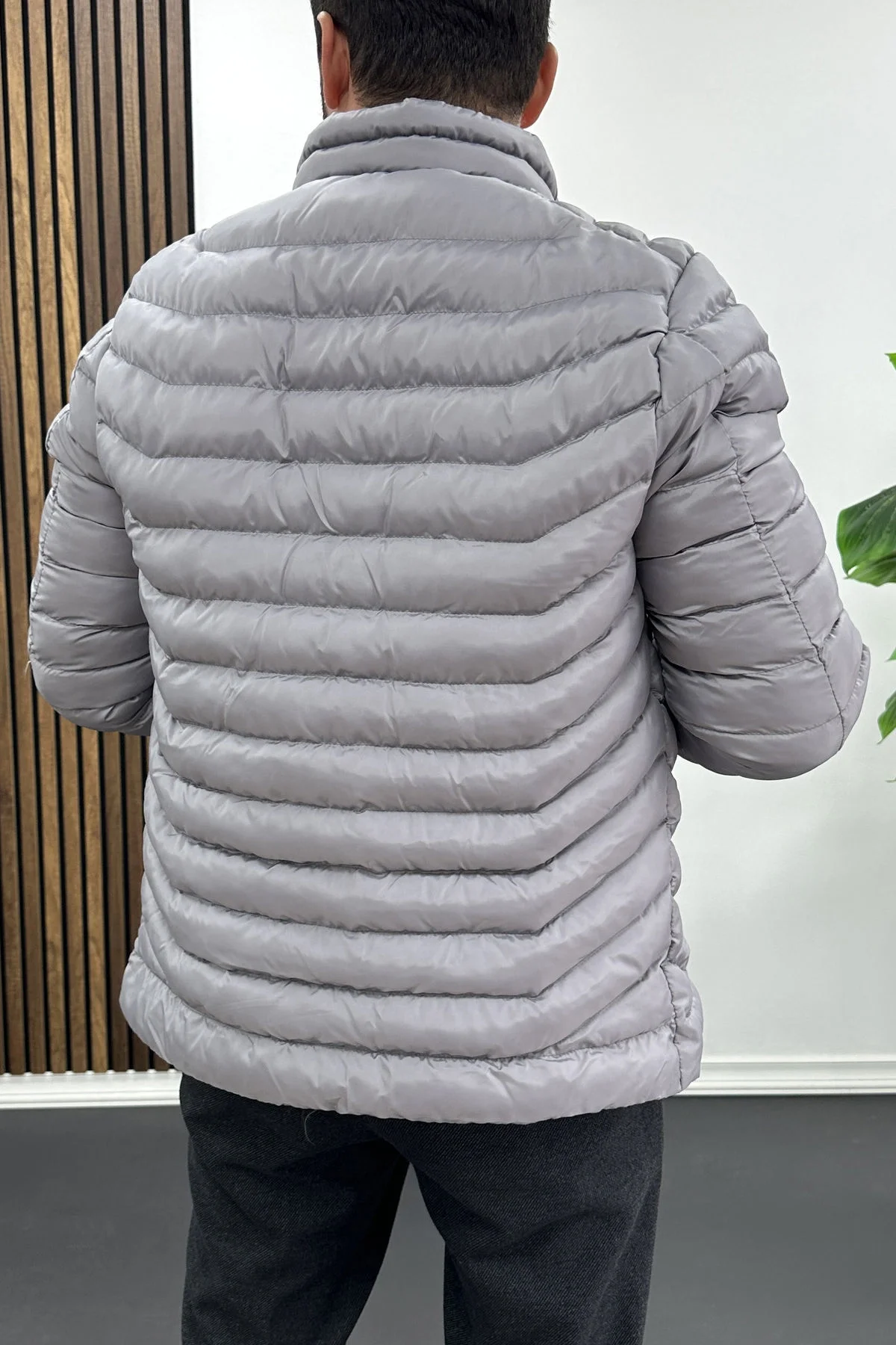 Erkek Slim Fit Şişme Mont Gri Edw435