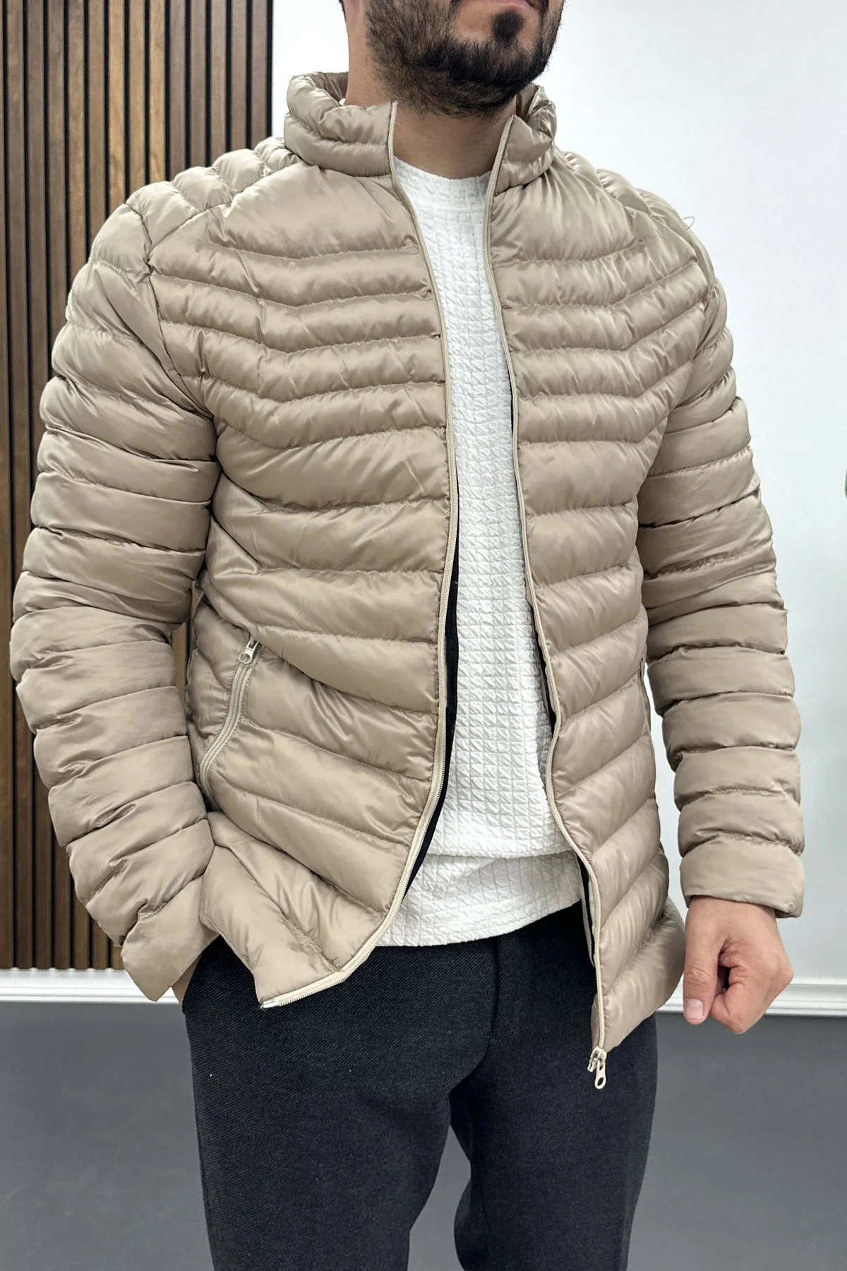 Erkek Slim Fit Şişme Mont Vizon Edw435