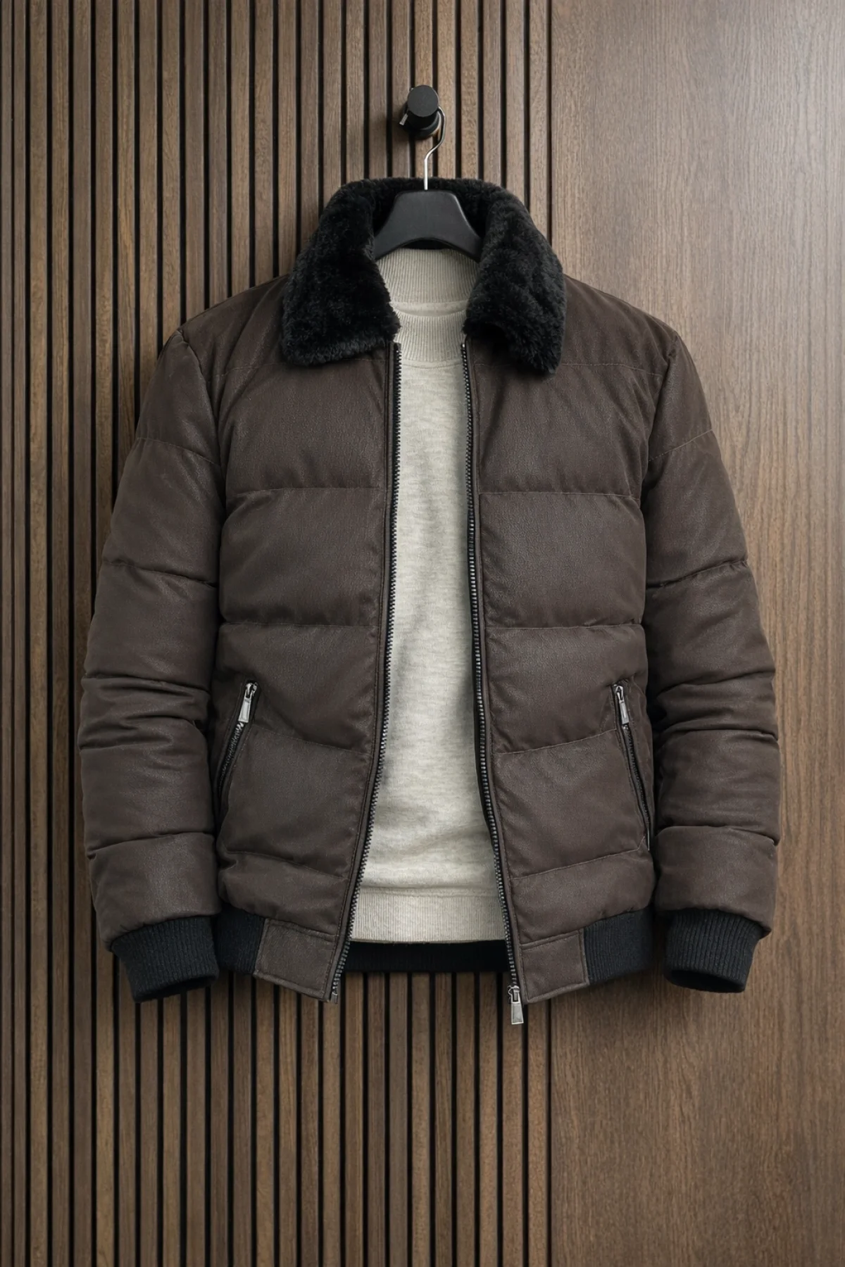 Erkek Slim Fit Soft Deri Mont Kahverengi Edw440