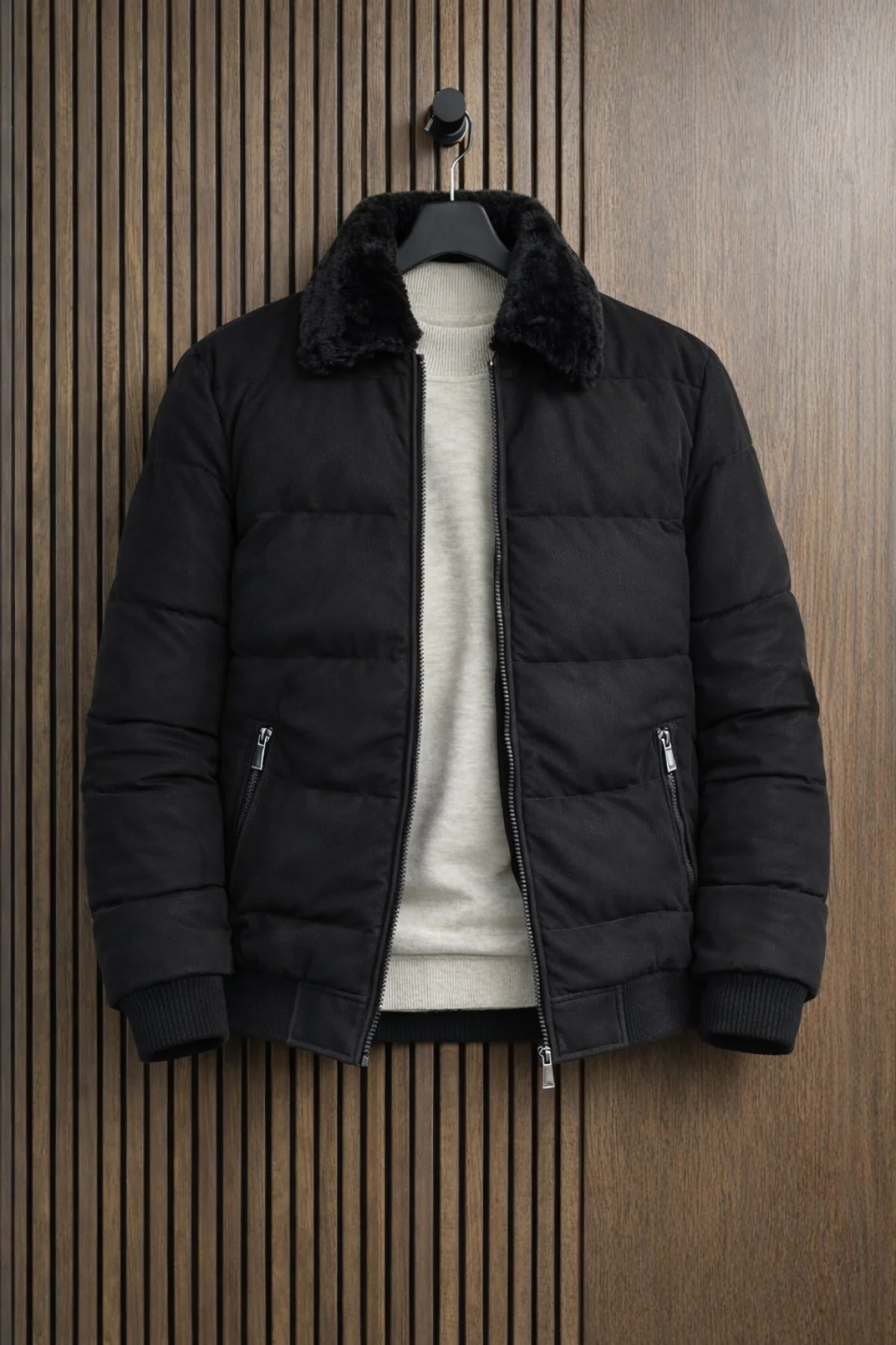 Erkek Slim Fit Soft Deri Mont Siyah Edw440