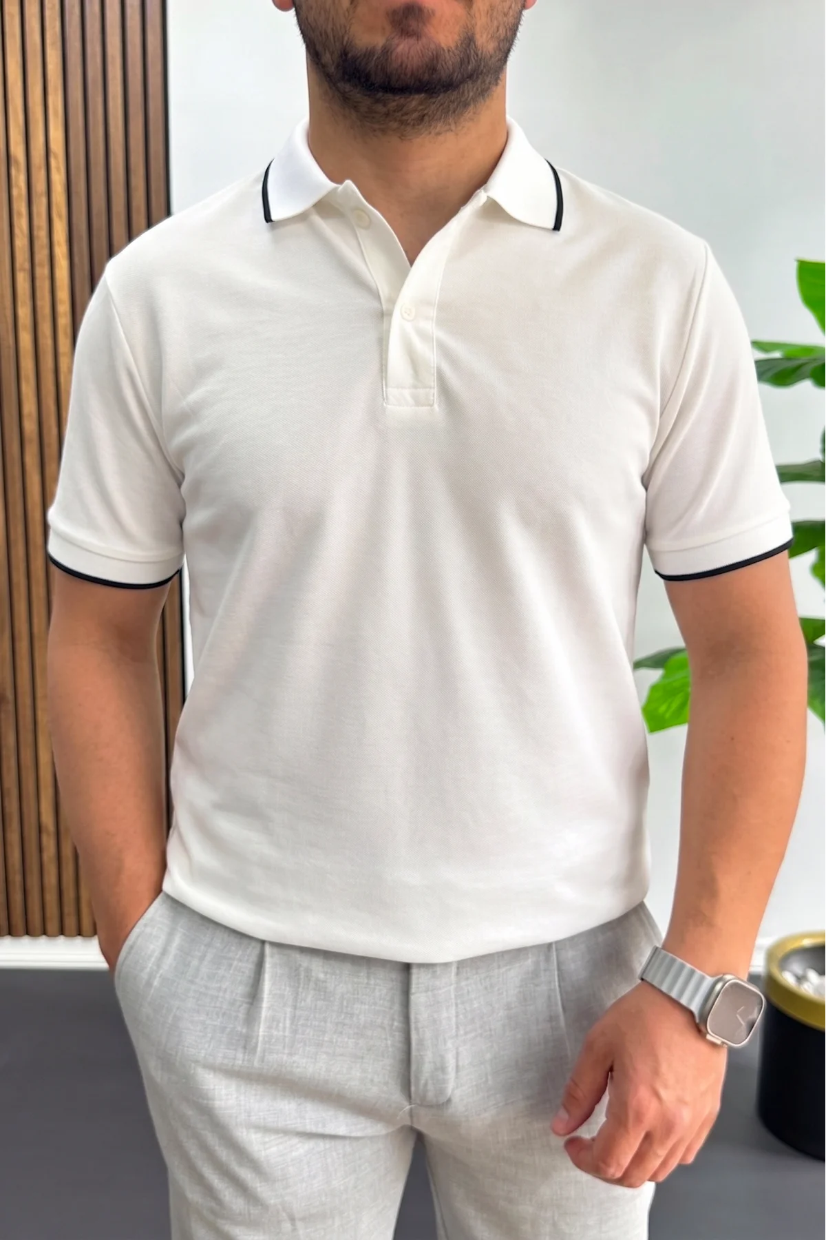 Erkek Soft Kumaş Polo Yaka Tişört Beyaz Edw506