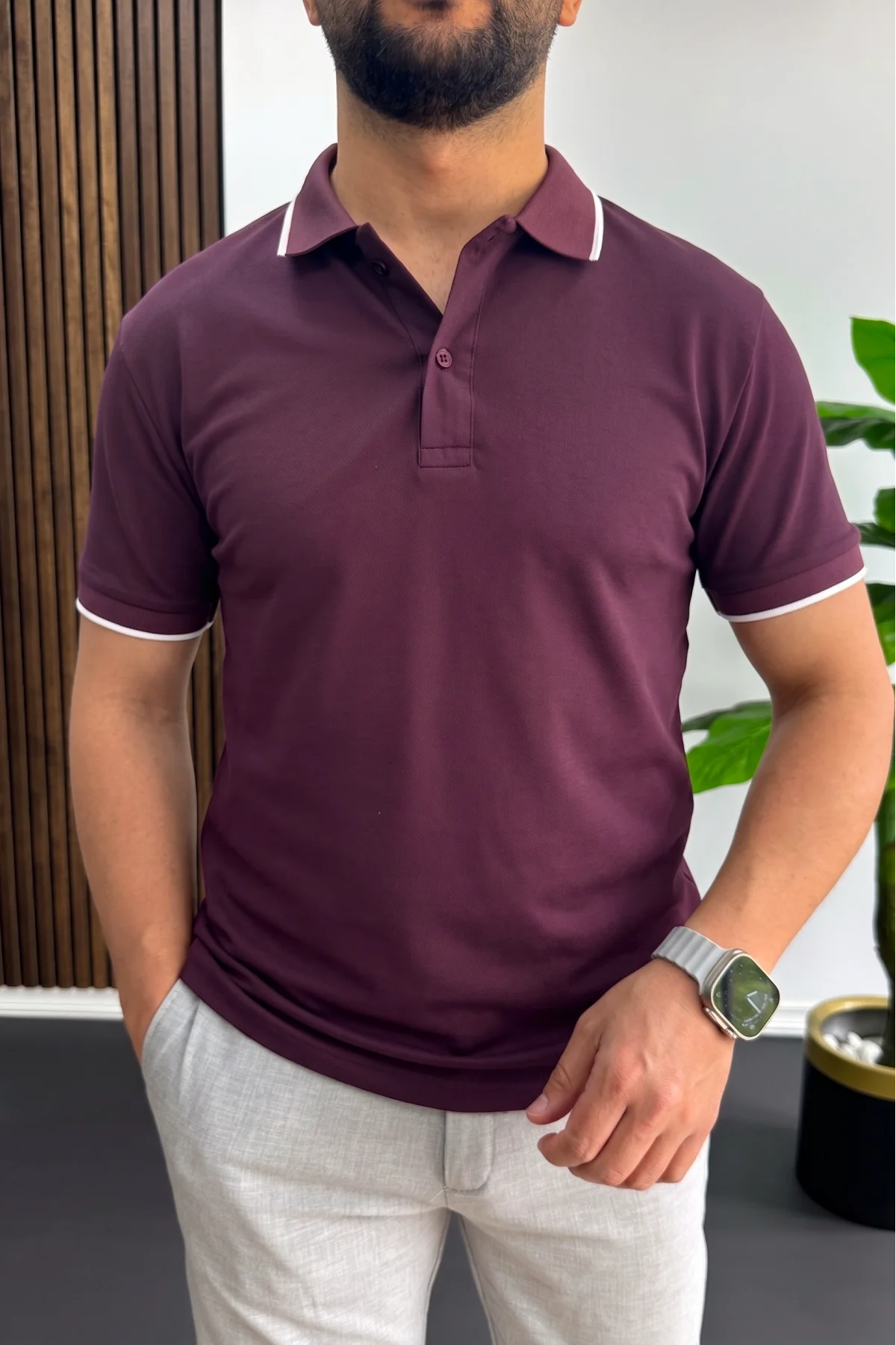 Erkek Soft Kumaş Polo Yaka Tişört Bordo Edw506