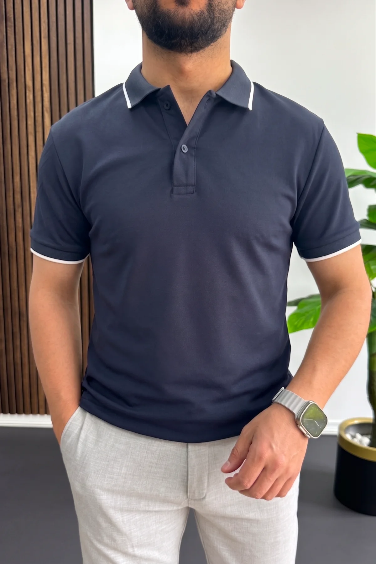Erkek Soft Kumaş Polo Yaka Tişört Lacivert Edw506