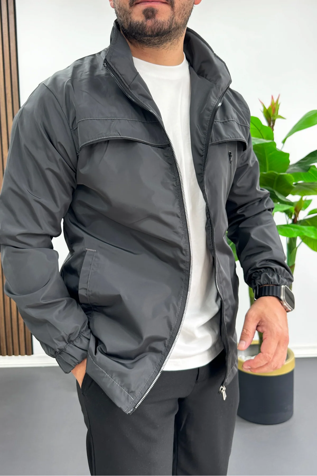 Erkek Softshell Yağmurluk Füme Edw516