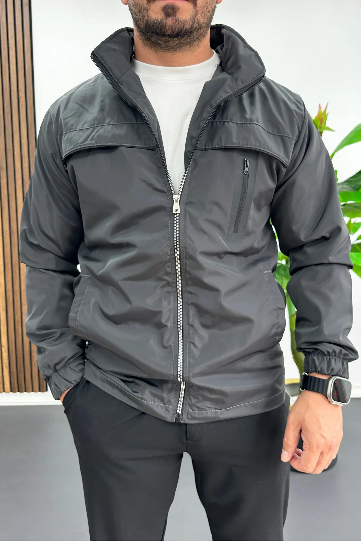 Erkek Softshell Yağmurluk Füme Edw516