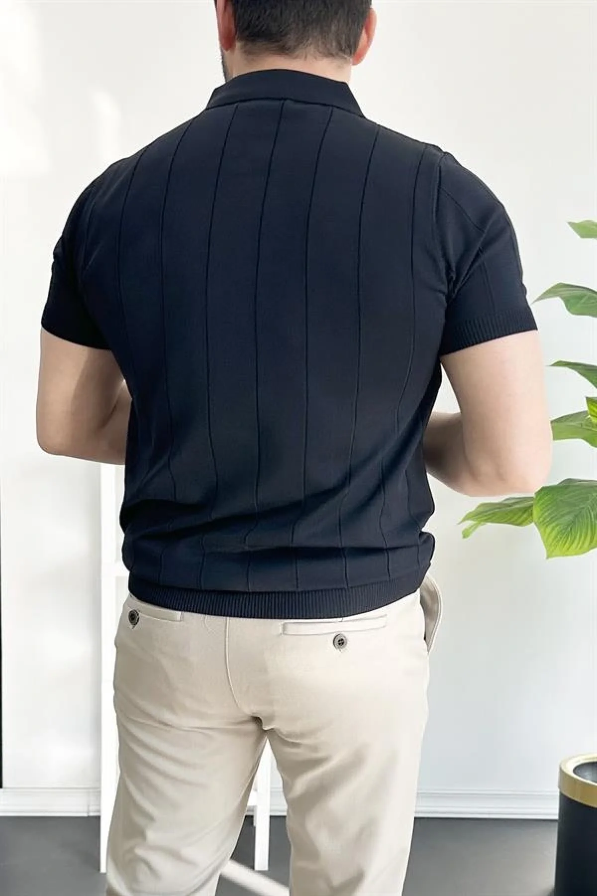 Erkek Yarım Fermuarlı Polo Yaka Tişört Lacivert Edw257