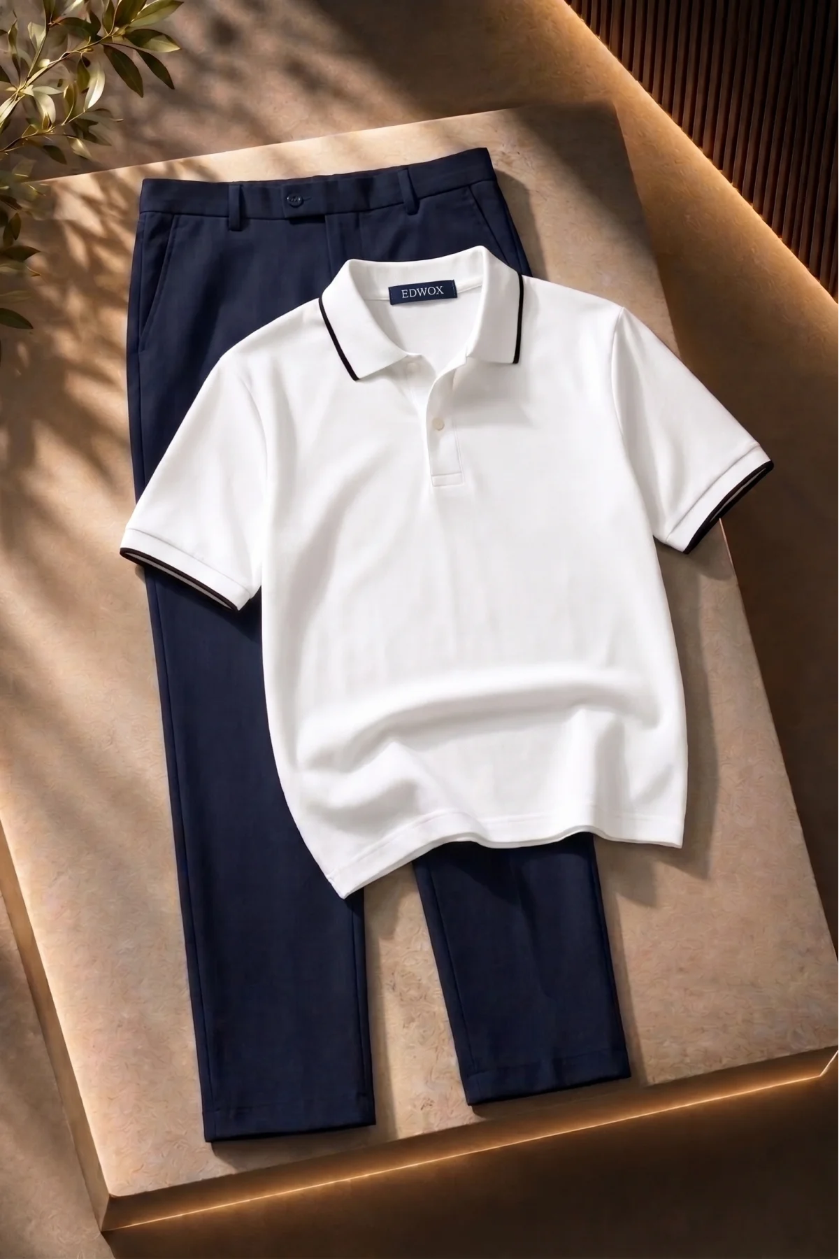 Polo Yaka Tişört Pantolon 2li Takım Beyaz Edw506Tk