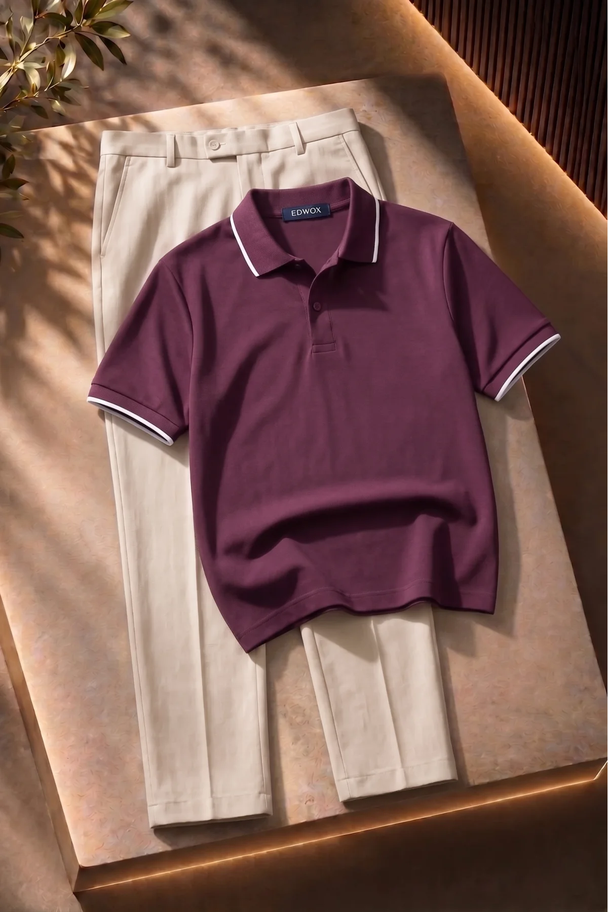 Polo Yaka Tişört Pantolon 2li Takım Bordo Edw506Tk