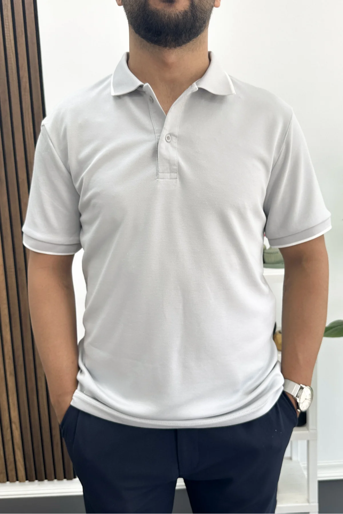 Polo Yaka Tişört Pantolon 2li Takım Gri Edw506Tk