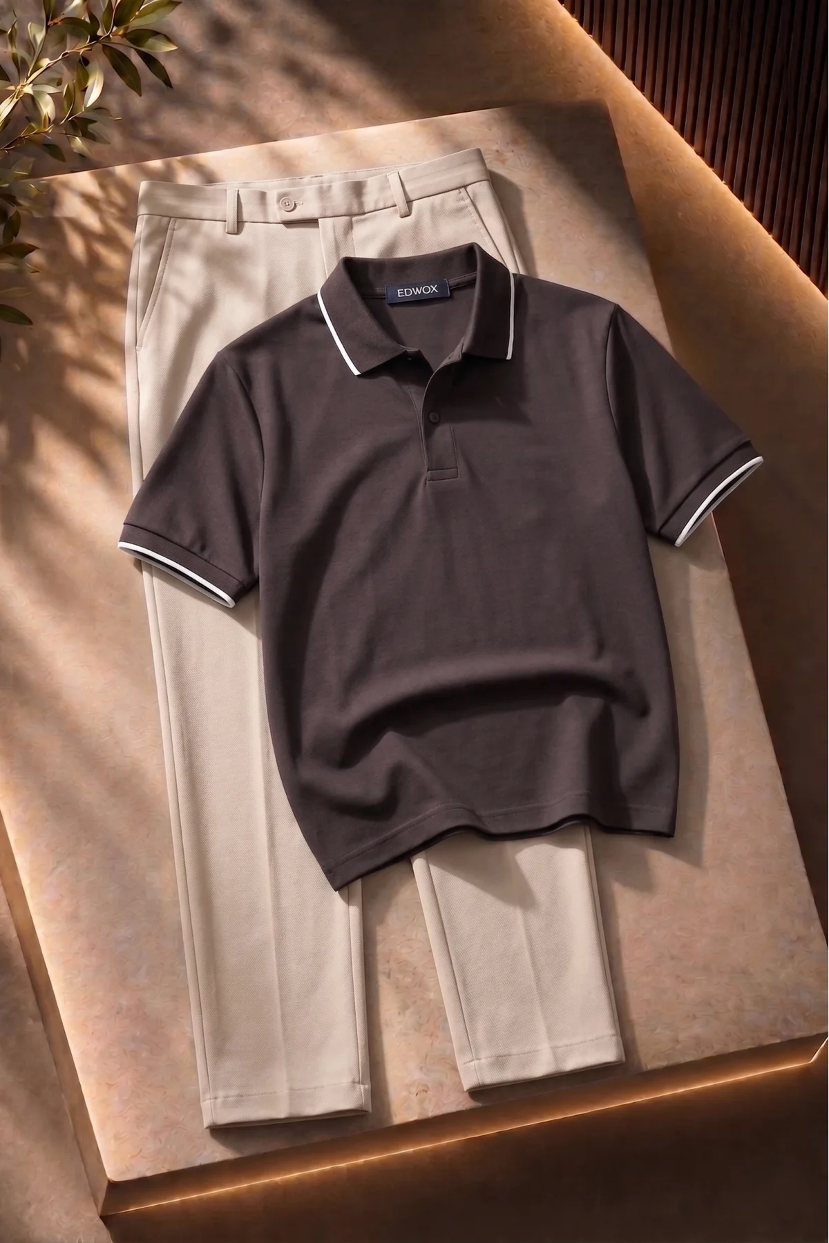 Polo Yaka Tişört Pantolon 2li Takım Kahverengi Edw506Tk