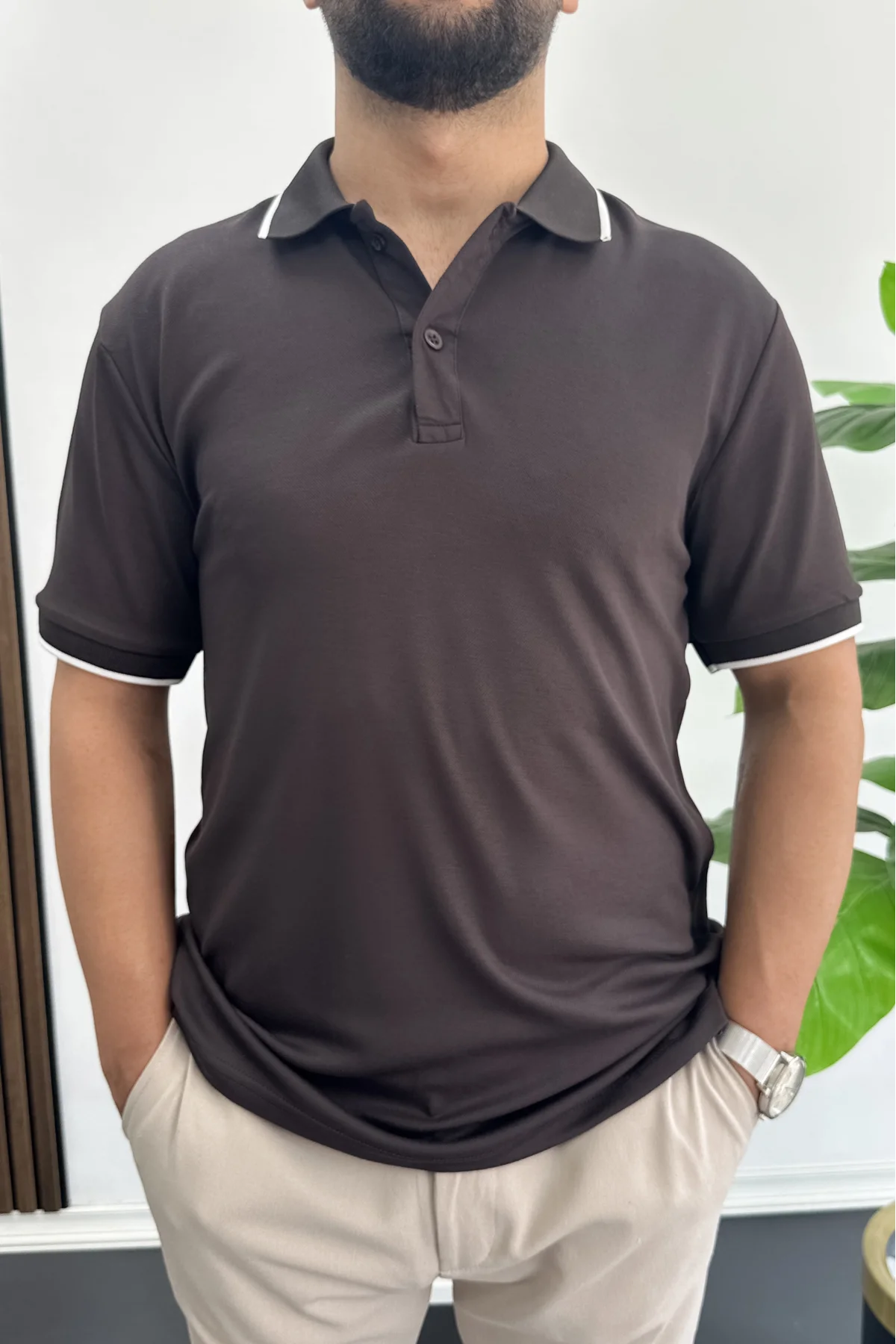 Polo Yaka Tişört Pantolon 2li Takım Kahverengi Edw506Tk