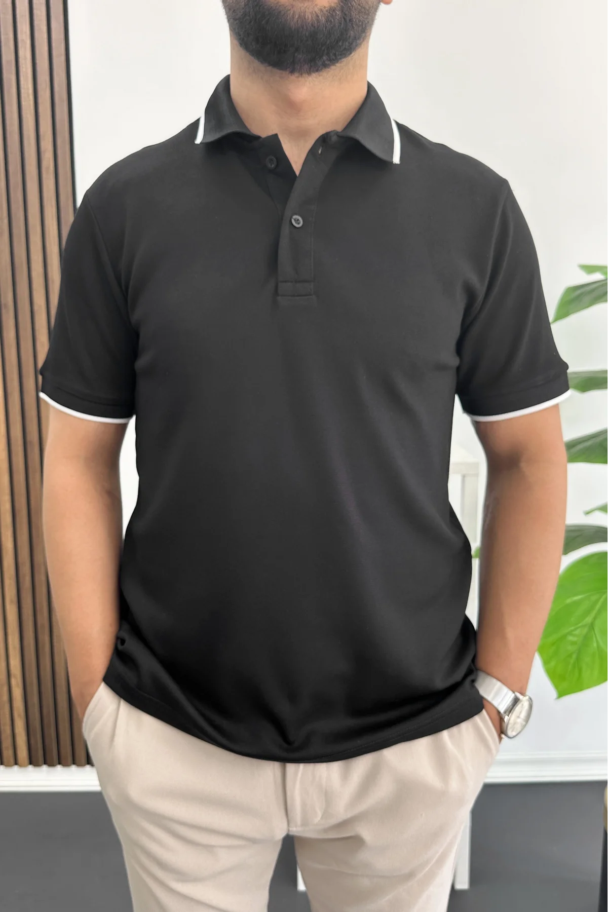 Polo Yaka Tişört Pantolon 2li Takım Siyah Edw506Tk