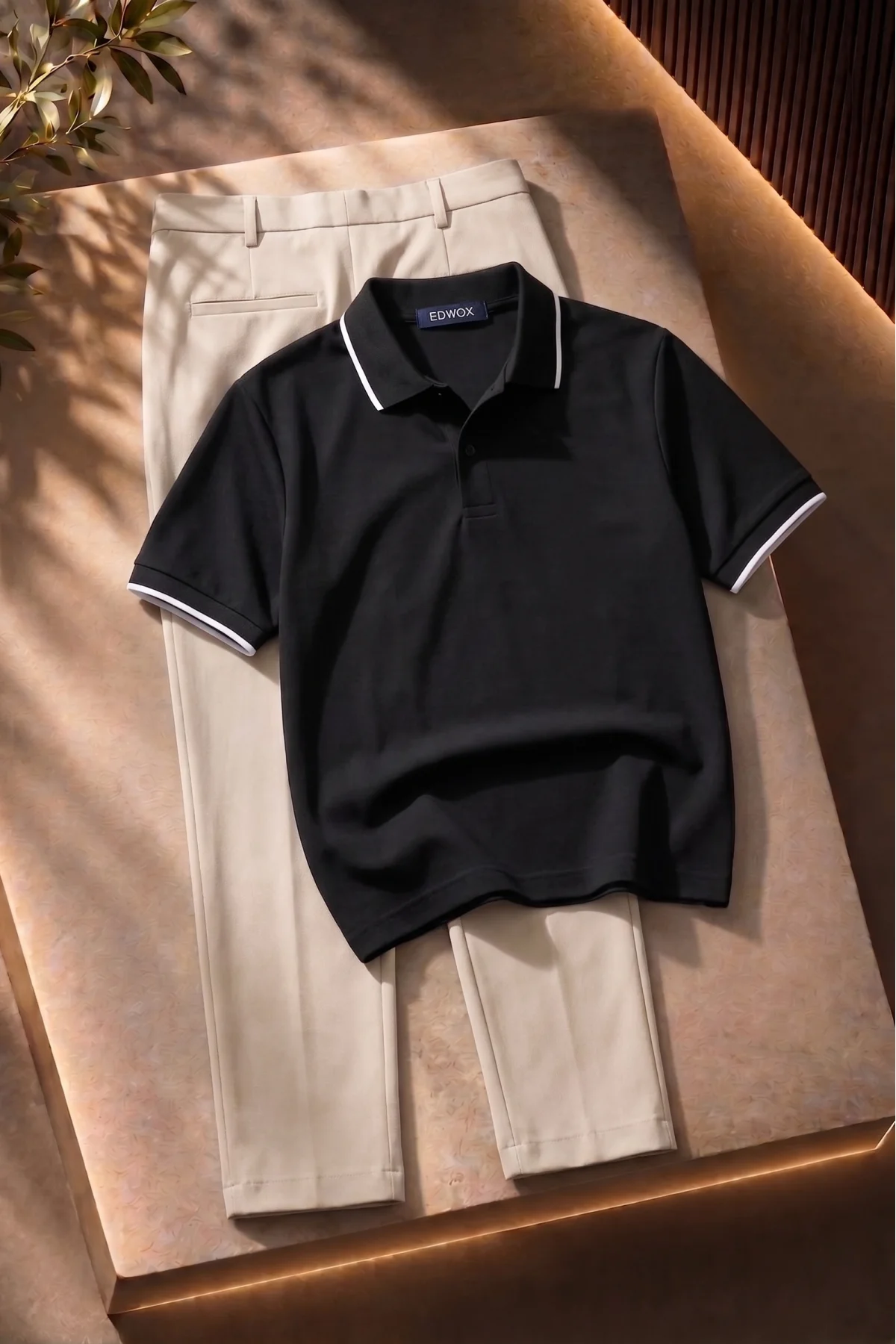 Polo Yaka Tişört Pantolon 2li Takım Siyah Edw506Tk