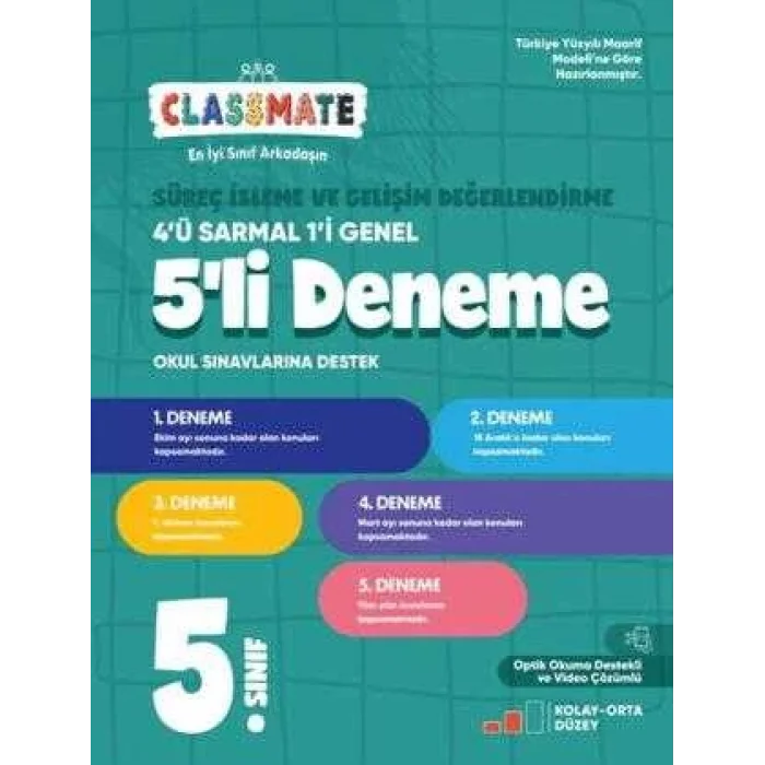 5. Sınıf Classmate Süreç İzleme ve Gelişim Değerlendirme 5`li Deneme
