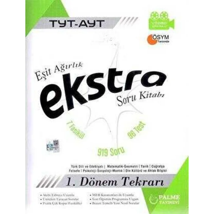 Palme Yayınları Palme YKS TYT AYT Eşit Ağırlık Ekstra Soru Kitabı 1. Dönem Tekrarı