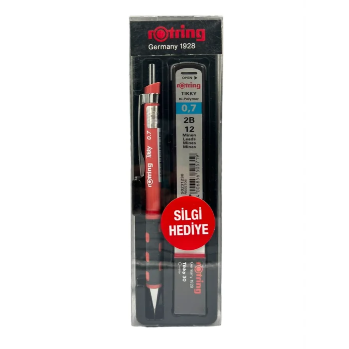 Rotring Tikky 0.7 Versatil Kalem Seti Kırmızı (Uç + Silgi + Kalem)