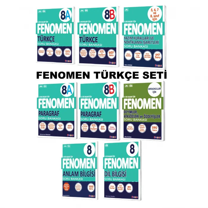 8.sınıf Fenomen Türkçe Soru Bankaları Full Set (Türkçe+Paragraf+Yazım+Atasözleri+Anlam+DilBilgisi)