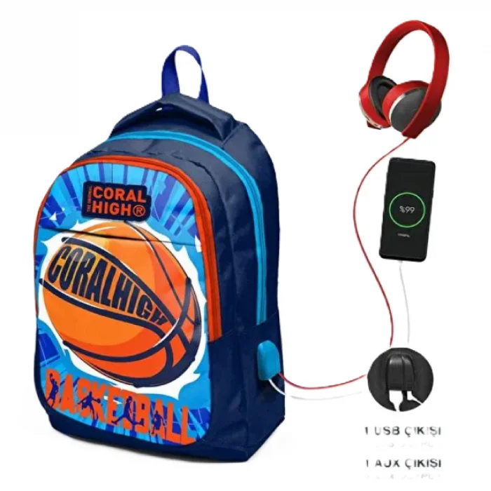 Coral High Basketbol Okul Çantası - Usb Aux Çıkışlı