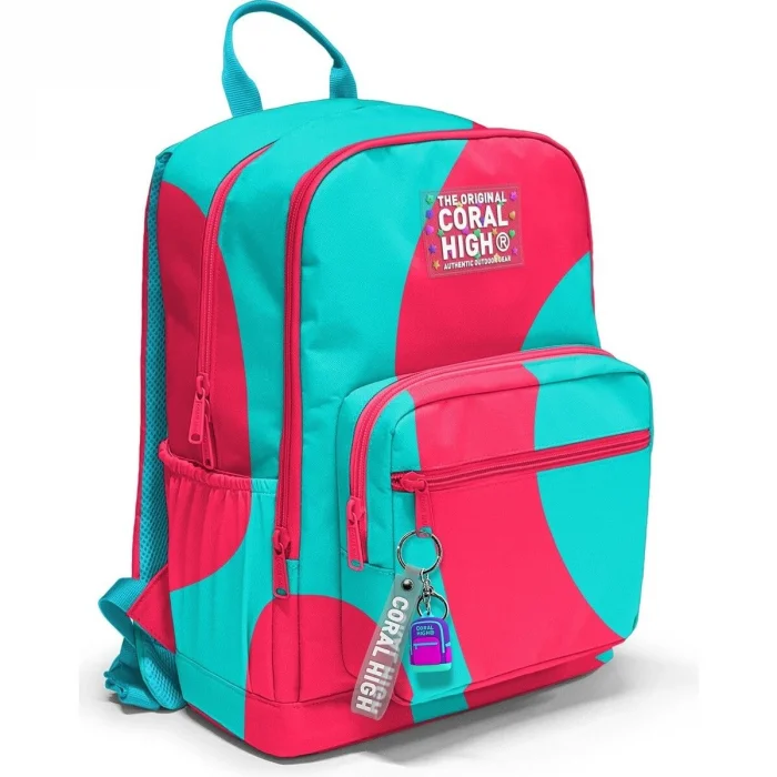 Coral High Neon Mercan Turkuaz Desenli Okul Sırt Çantası