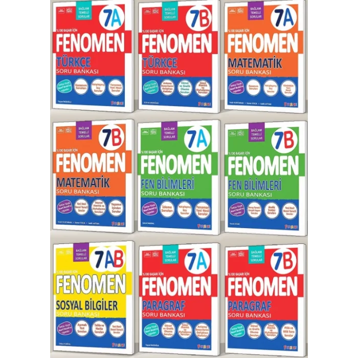 Fenomen Yayınları 7. Sınıf 9lu Tüm Dersler Soru Bankaları Seti