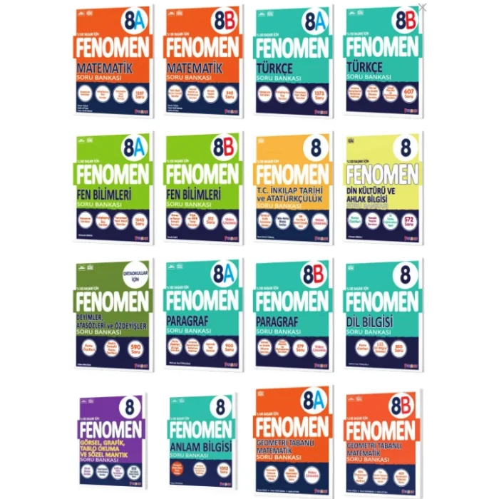full set Fenomen Yayınları 8. Sınıf Soru Bankaları Full Set (16 kitap)