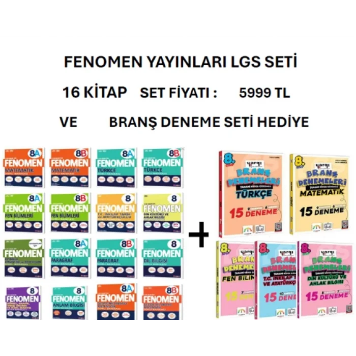 full set Fenomen Yayınları 8. Sınıf Soru Bankaları Full Set (16 kitap)+BRANŞ DENEME SETİ HEDİYE