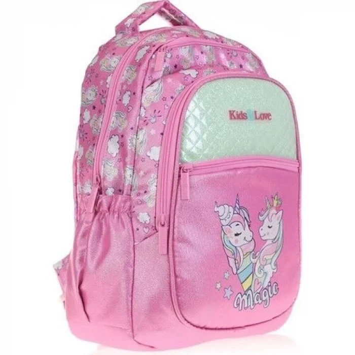 Kaukko Kids&Love Unicorn Desenli Pembe Okul Çantası