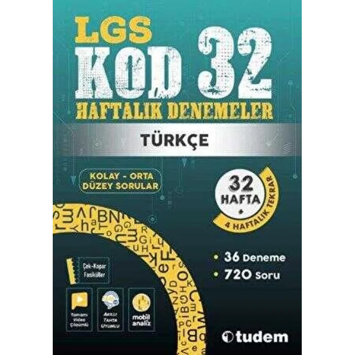 Tudem Yayınları 8. Sınıf Türkçe Kod 32 Haftalık Denemeleri