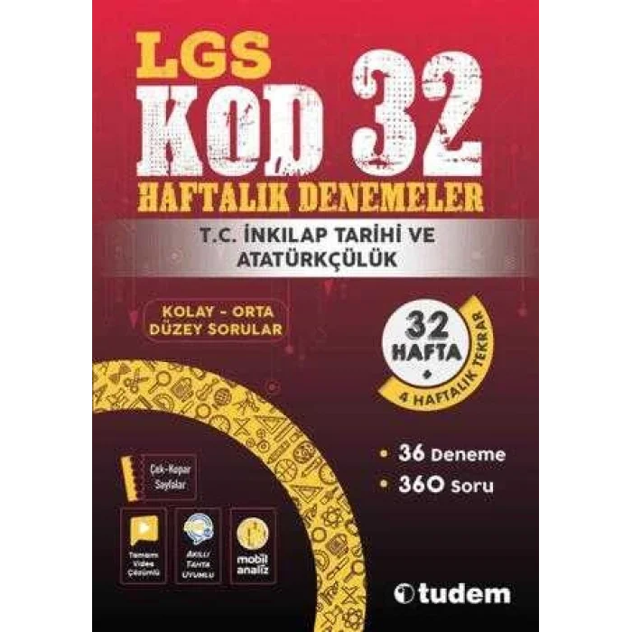 Tudem Yayınları LGS T.C. İnkılap Tarihi ve Atatürkçülük Kod 32 Haftalık Denemeler
