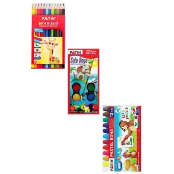 FATİH 12 Lİ  KURU BOYA,SULU BOYA,PASTEL  3 ÜRÜNLÜ KIRTASİYE BOYA SETİ