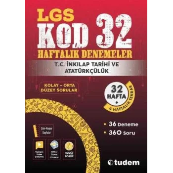 Tudem Yayınları LGS T.C. İnkılap Tarihi ve Atatürkçülük Kod 32 Haftalık Denemeler
