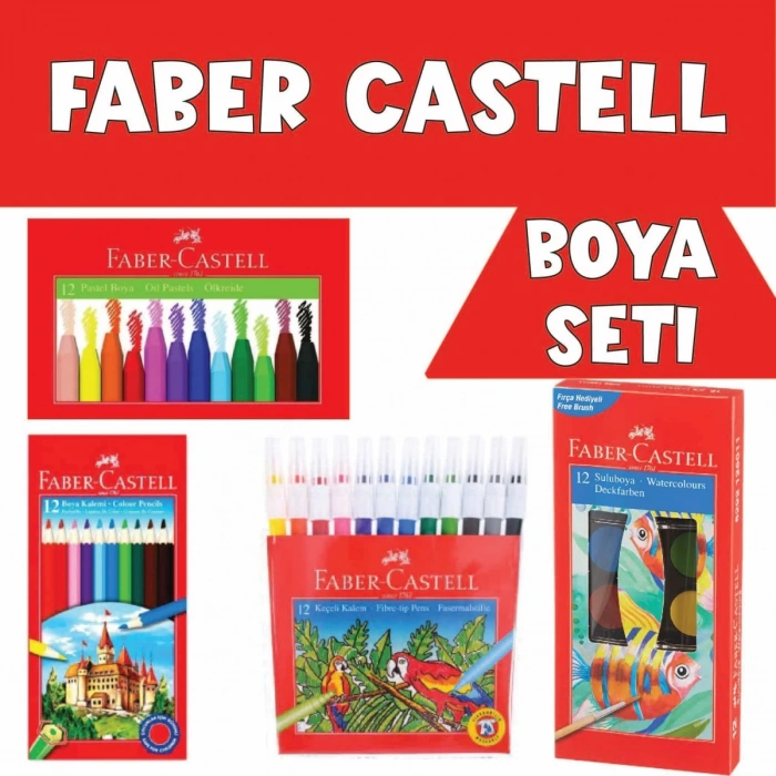 Faber Castell Boya Seti (12 li Kuru Boya + 12 li Keçeli Kalem + 12 li Pastel Boya + 12 li Sulu Boya)