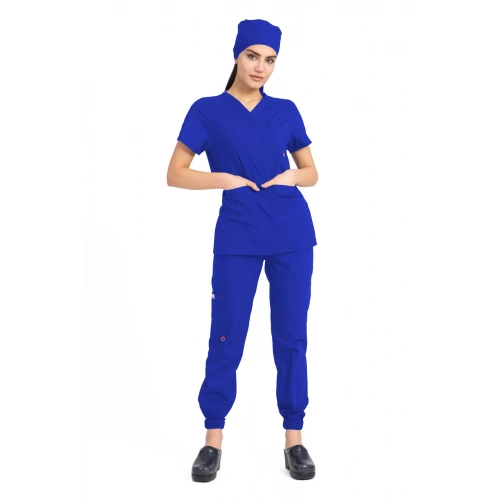 Dr Jogger Scrubs Likralı Terikoton Kadın Saks Mavisi