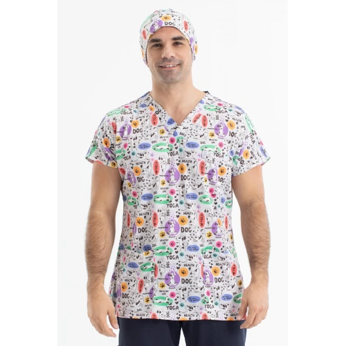 Scrubs cerrahi forma erkek tek üst desen 30
