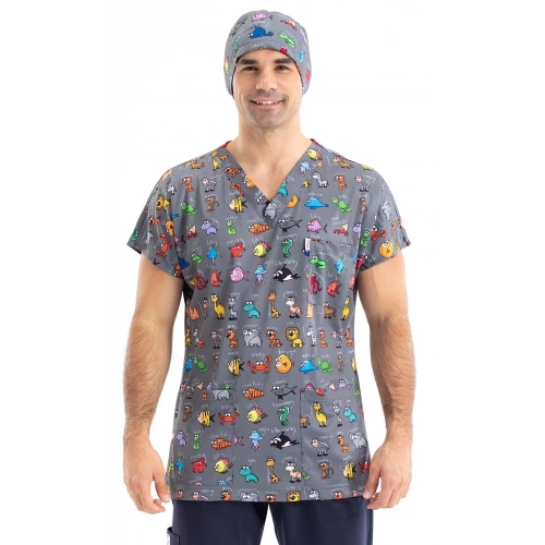 Scrubs cerrahi forma erkek tek üst hayvanlar alemi desen