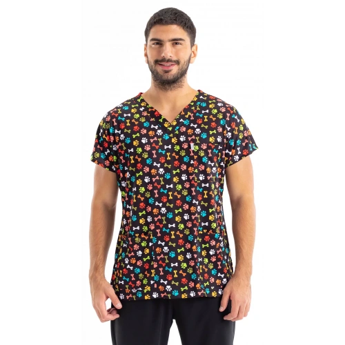 Scrubs cerrahi forma erkek tek üst renkli pati desen 22