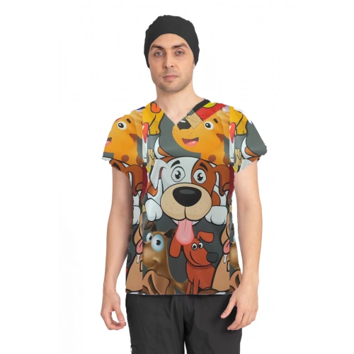 Scrubs cerrahi forma erkek tek üst şımarık köpekler