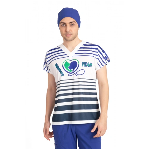 Scrubs cerrahi forma erkek tek üst veteriner team logolu