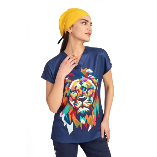 Scrubs cerrahi forma kadın tek üst büyük aslan