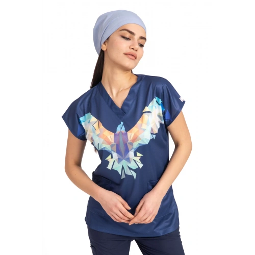 Scrubs cerrahi forma kadın tek üst büyük kartal