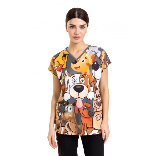 Scrubs cerrahi forma kadın tek üst şımarık köpekler