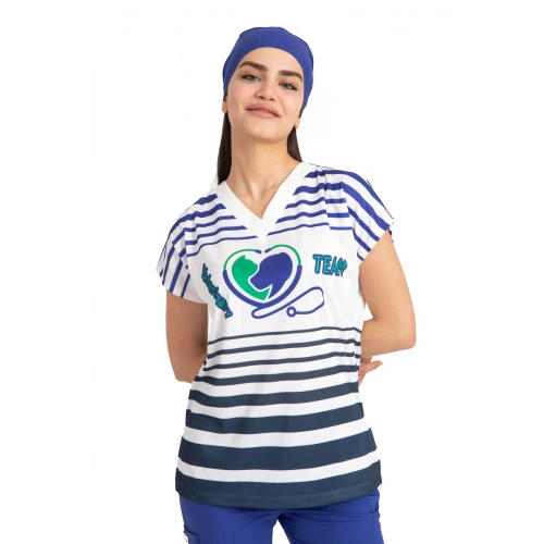 Scrubs cerrahi forma kadın tek üst veteriner team logolu